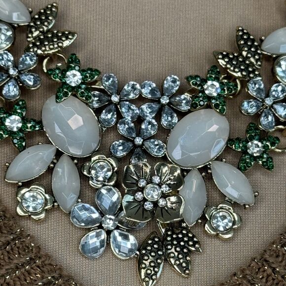 Floral Vintage Art Nouveau Rhinestone Necklace Distressed Adjustable Flowers - Picture 4 of 7